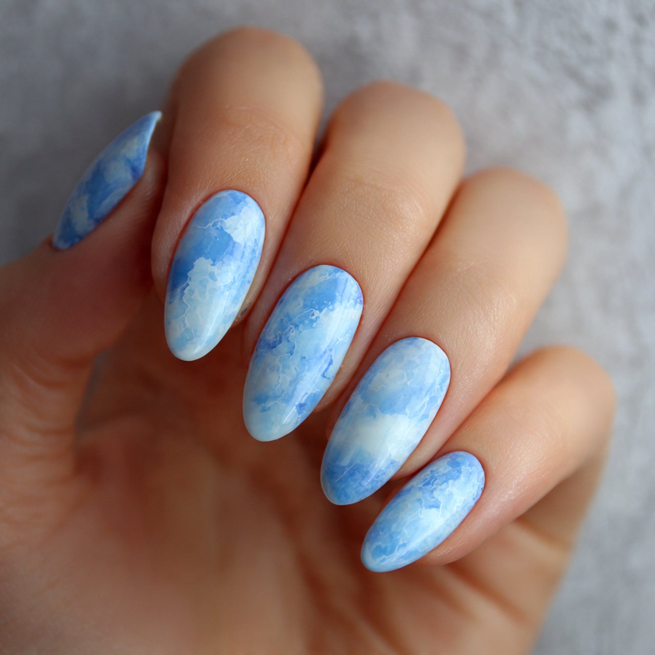 milky sky blue nails