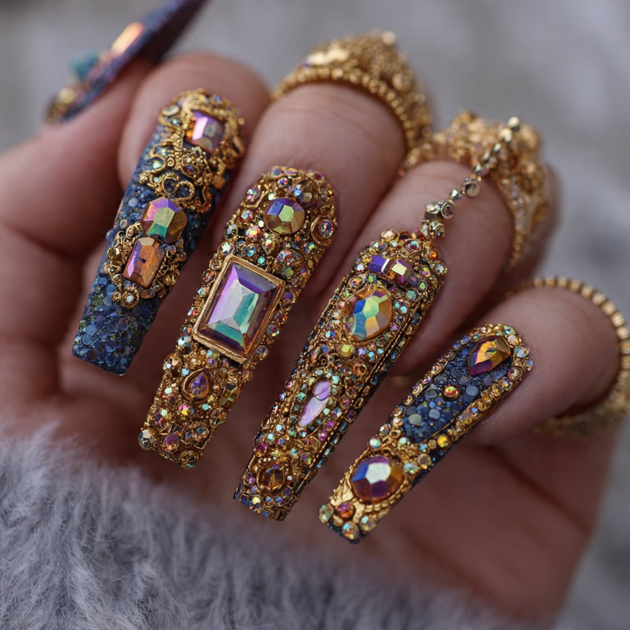 milky white bling nails