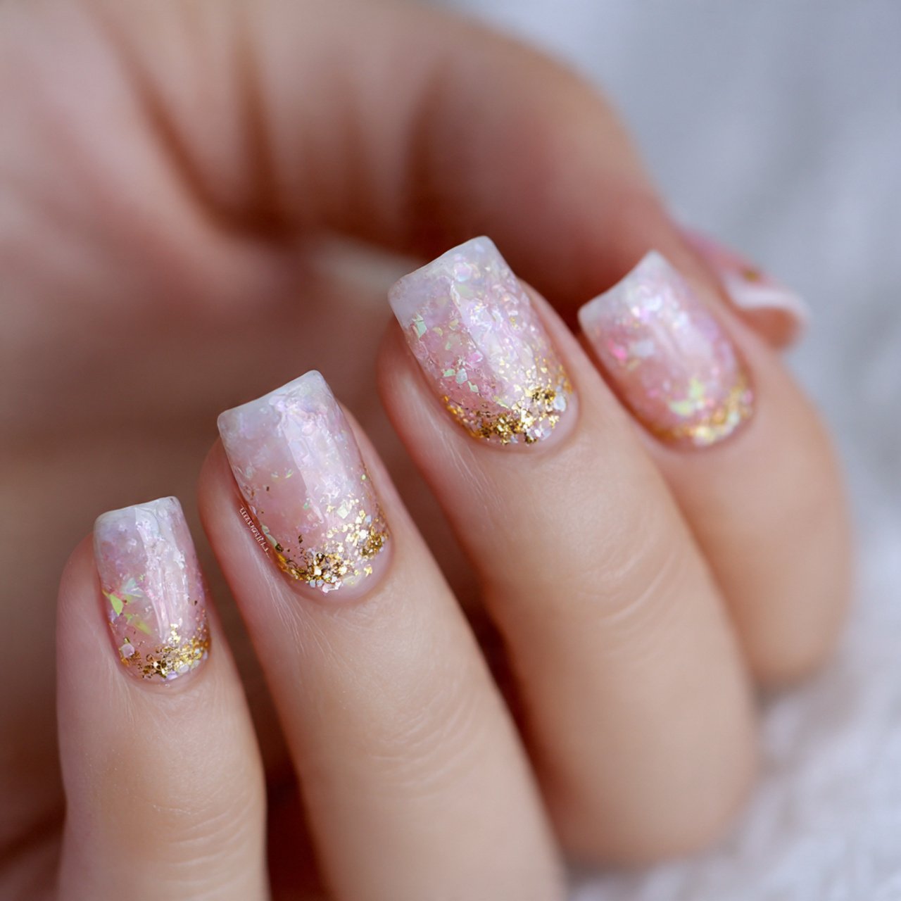 milky white glitter nails