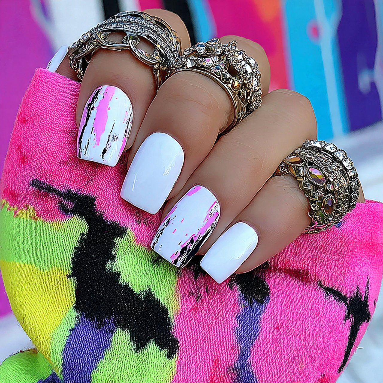 milky white short square nails nature look nails