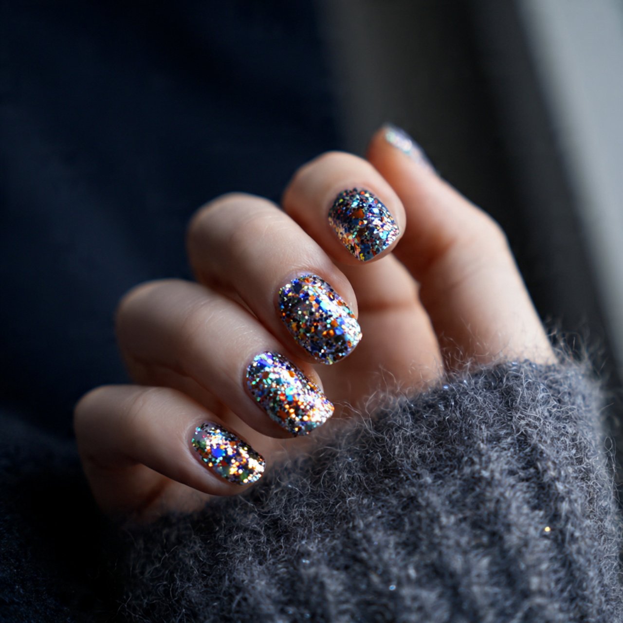 milky white sparkly nails