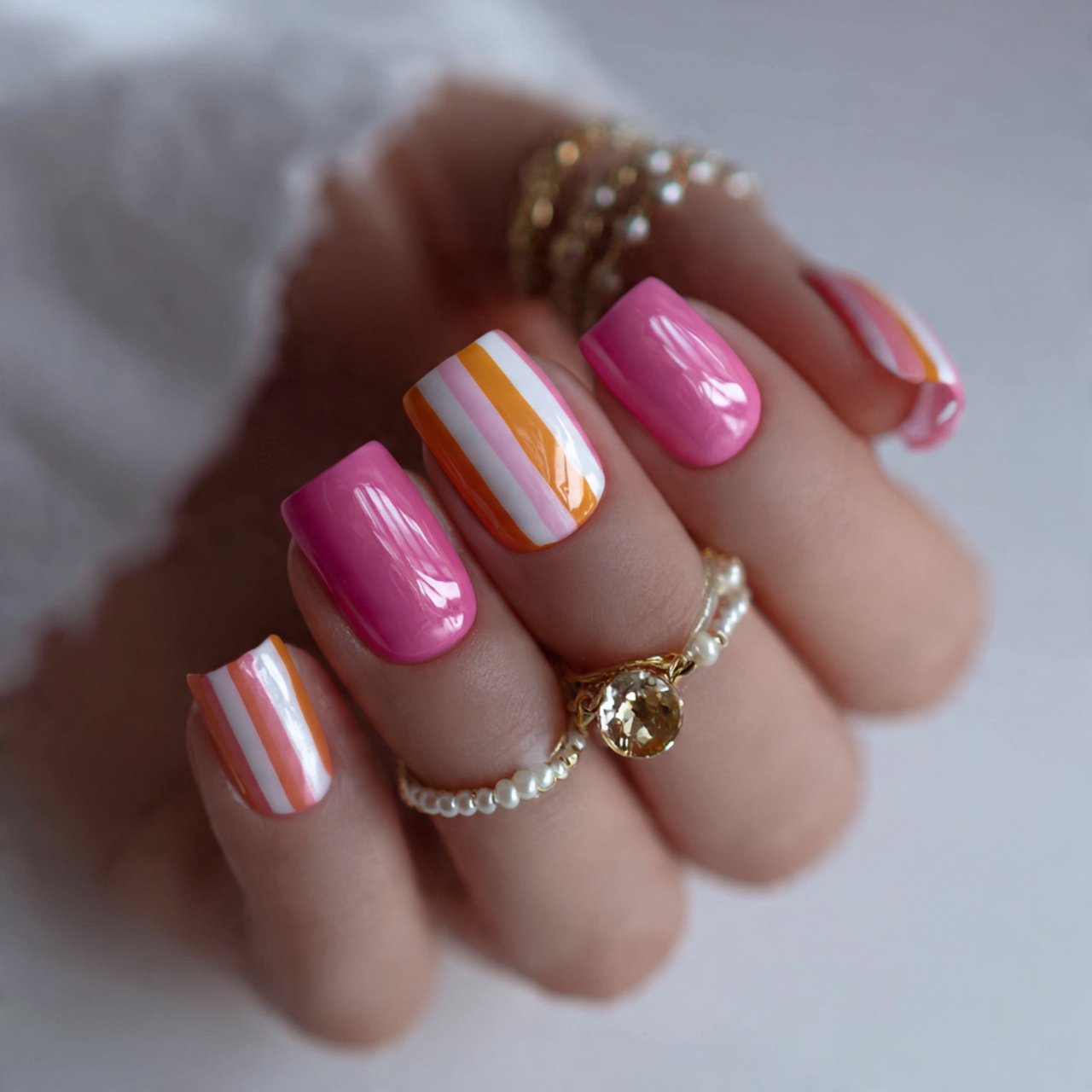 milky white summer gel nails