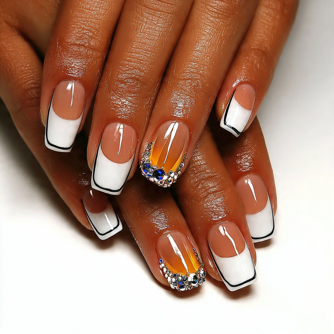 milky white with crystal accent nails stunning nai