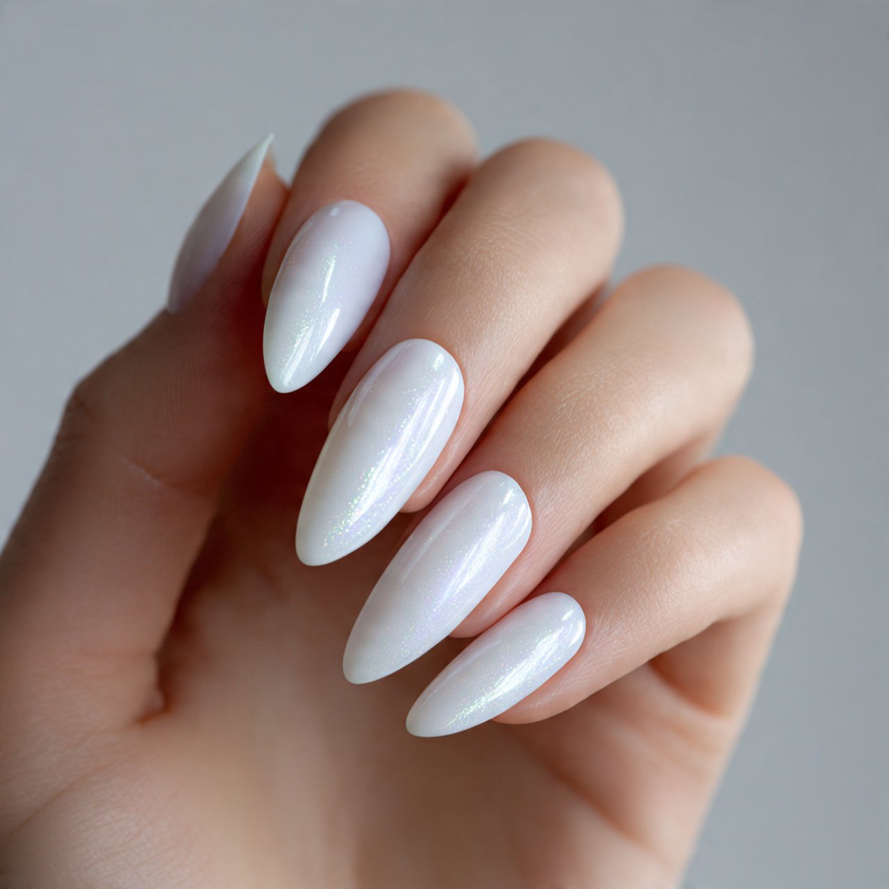 milky with tiny white snowflakes nails