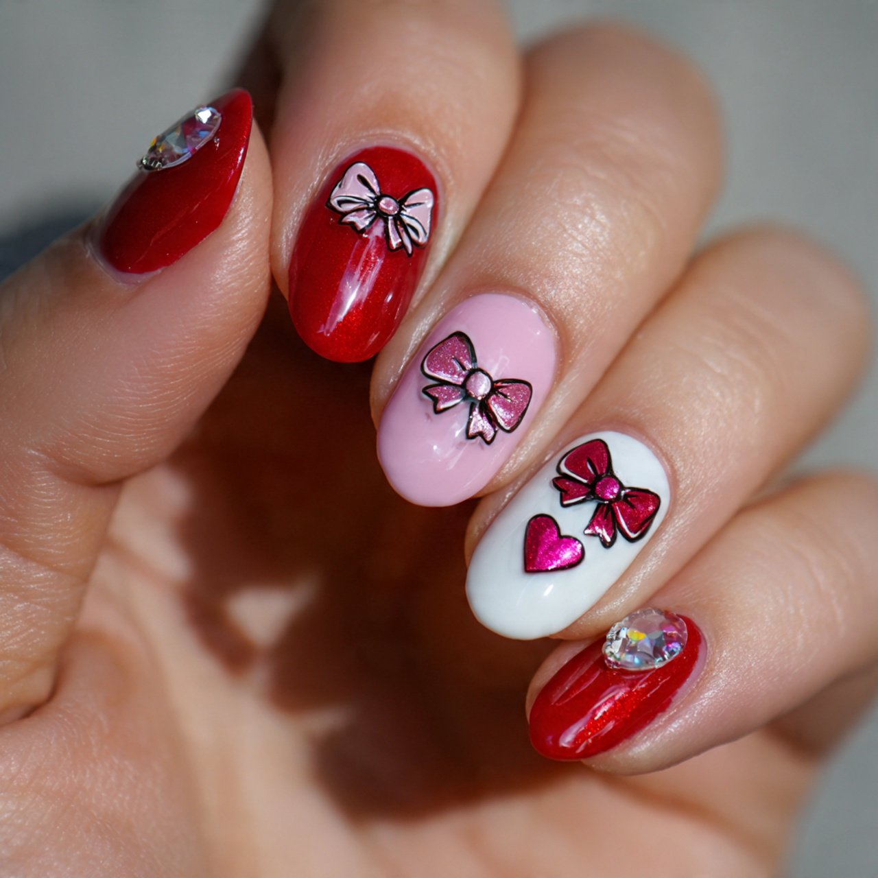 mini bow valentines nail art nails iamge