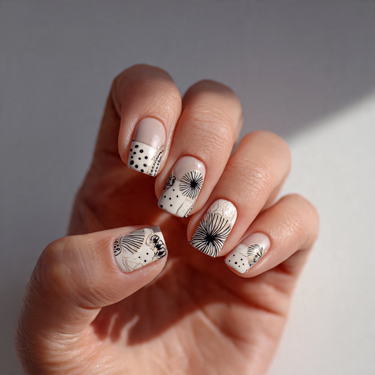 minimal dot and line art nails