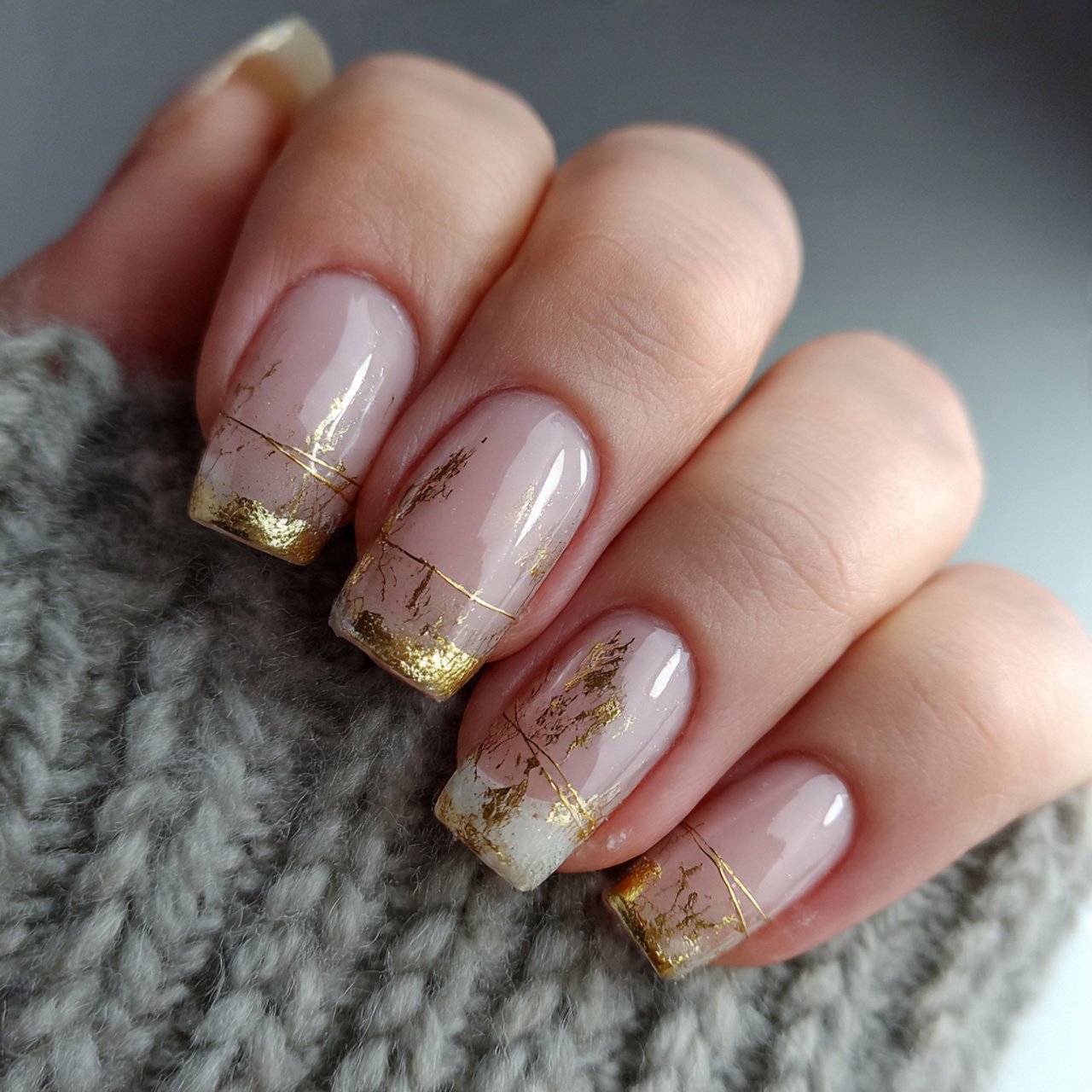 minimal gold line square nails nature look nails