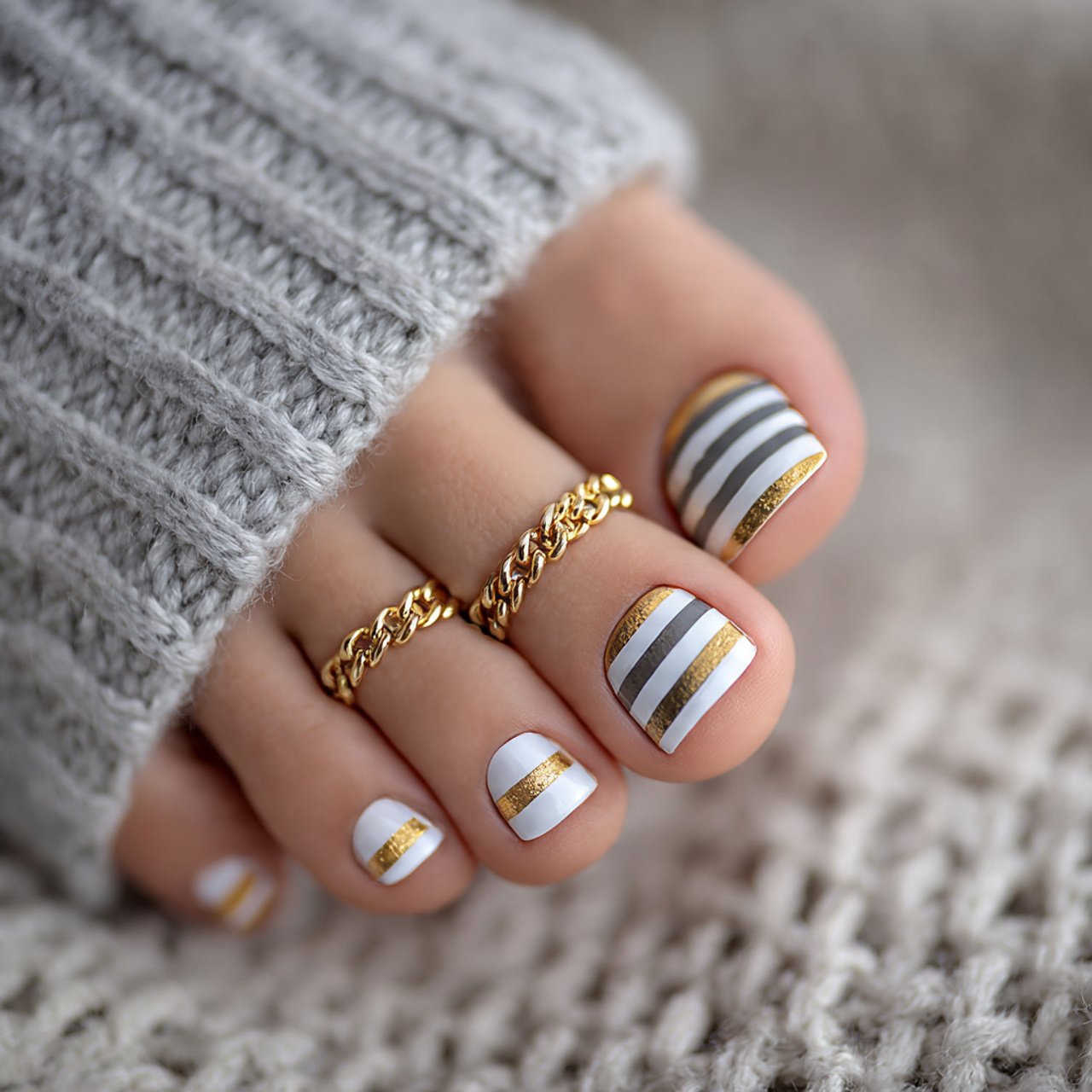 minimal gold stripe toe nail designs awesome look 1
