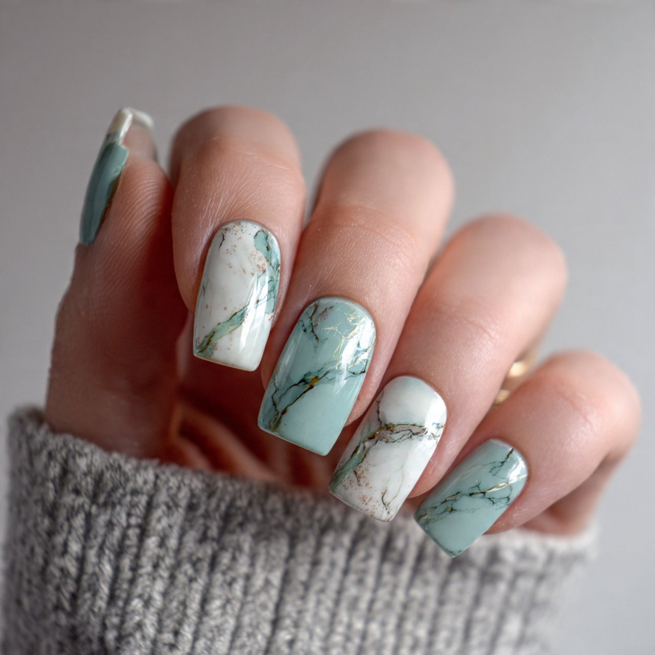 minimal marble accent 12 nails only nature look na