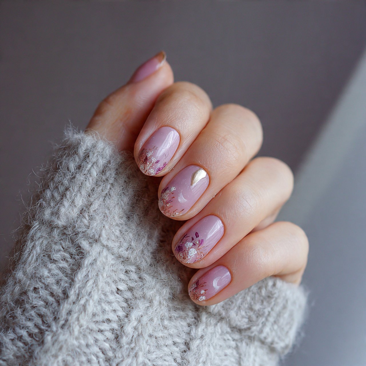 minimal negative space half moon nature look nails