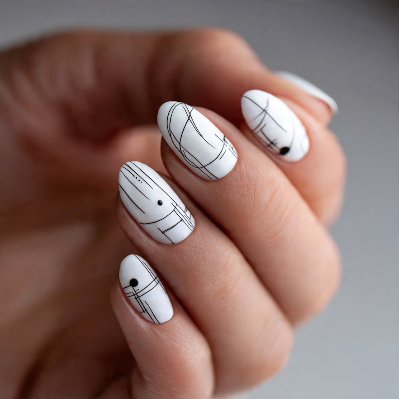 minimalist black white line art nails beautiful na