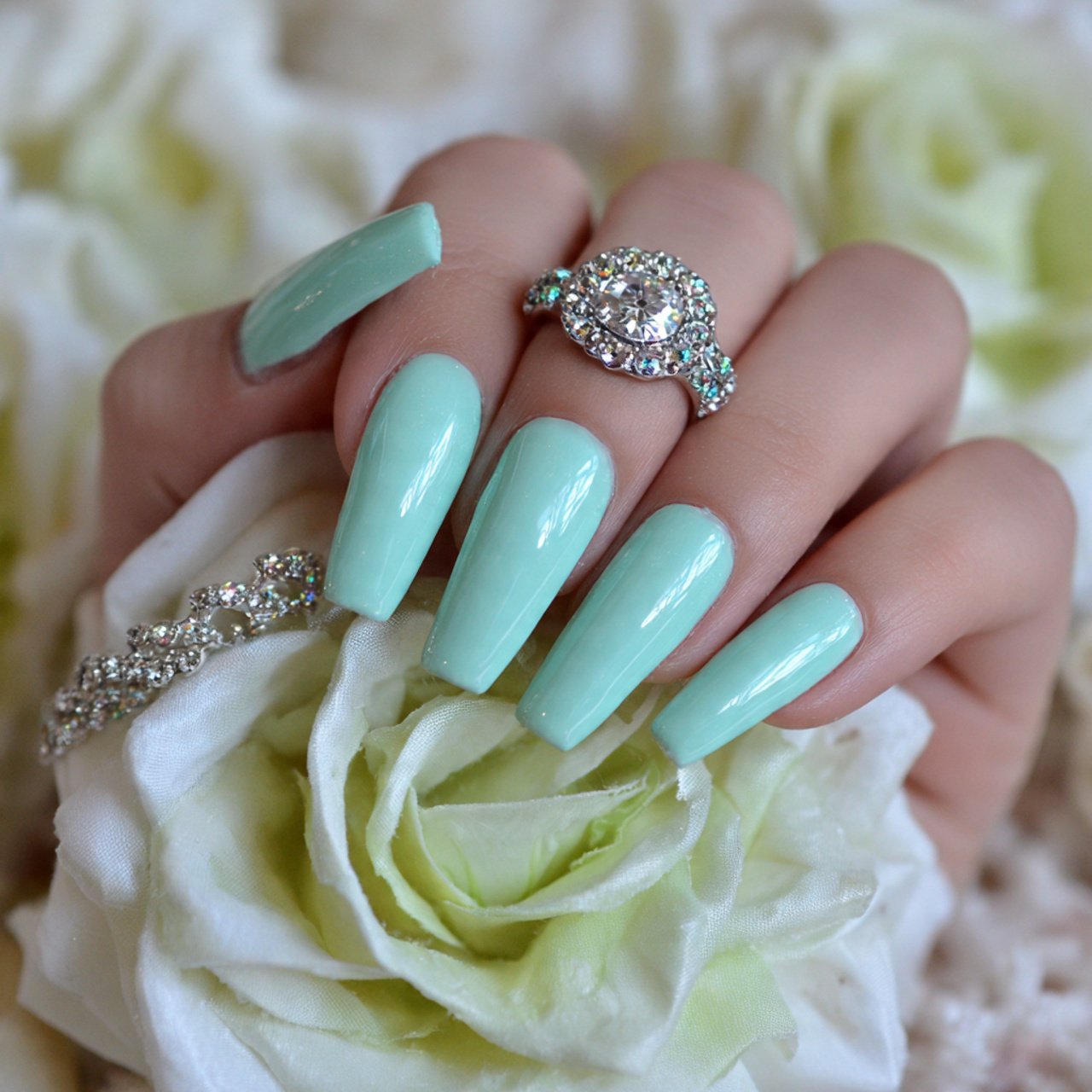 mint green coffin nails slaying nails