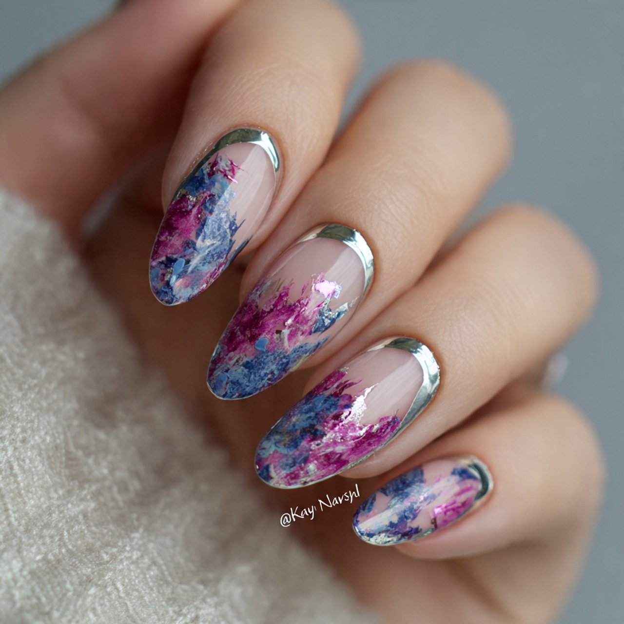 mixed metal birthday french creative nails