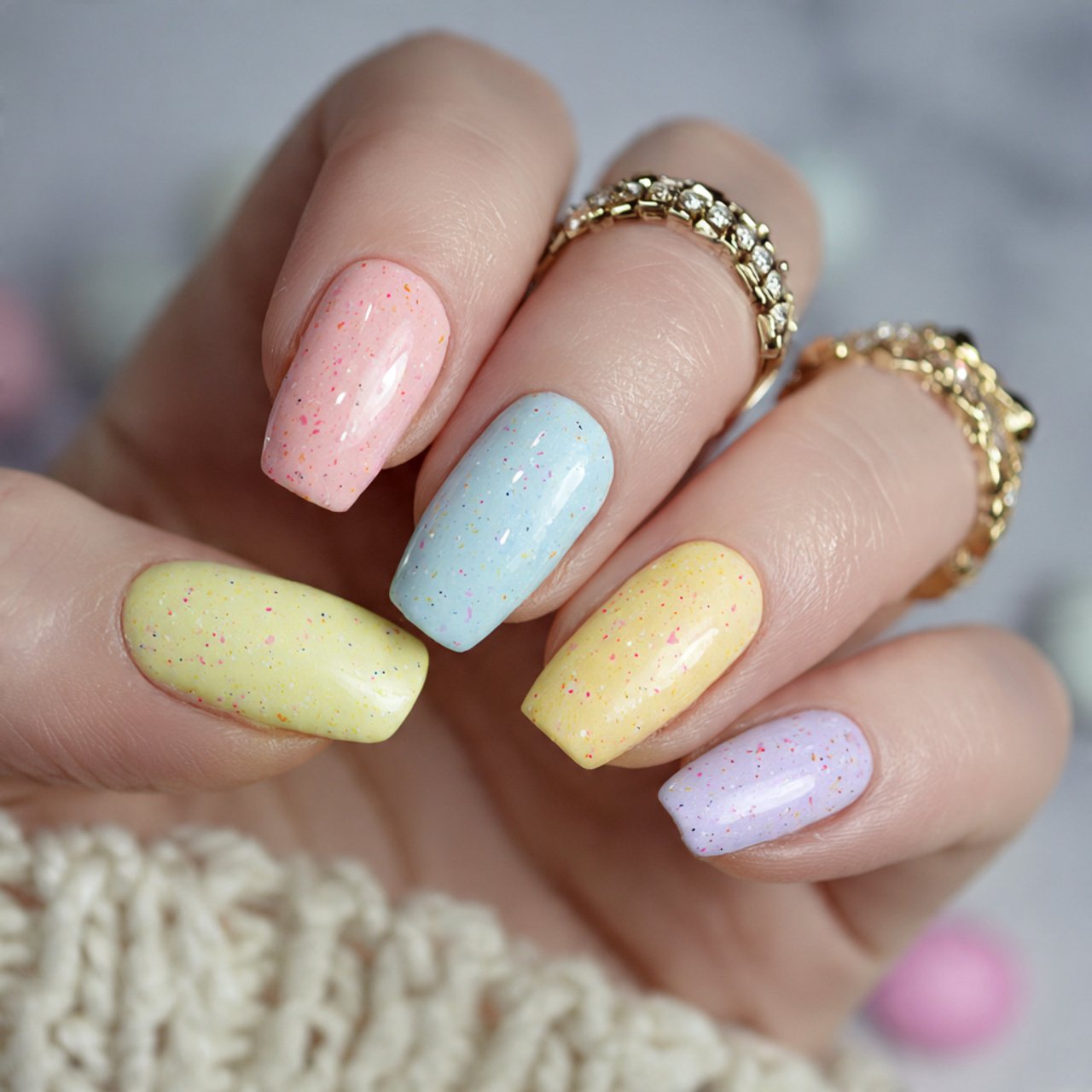 mixed pastel skittle short set nails
