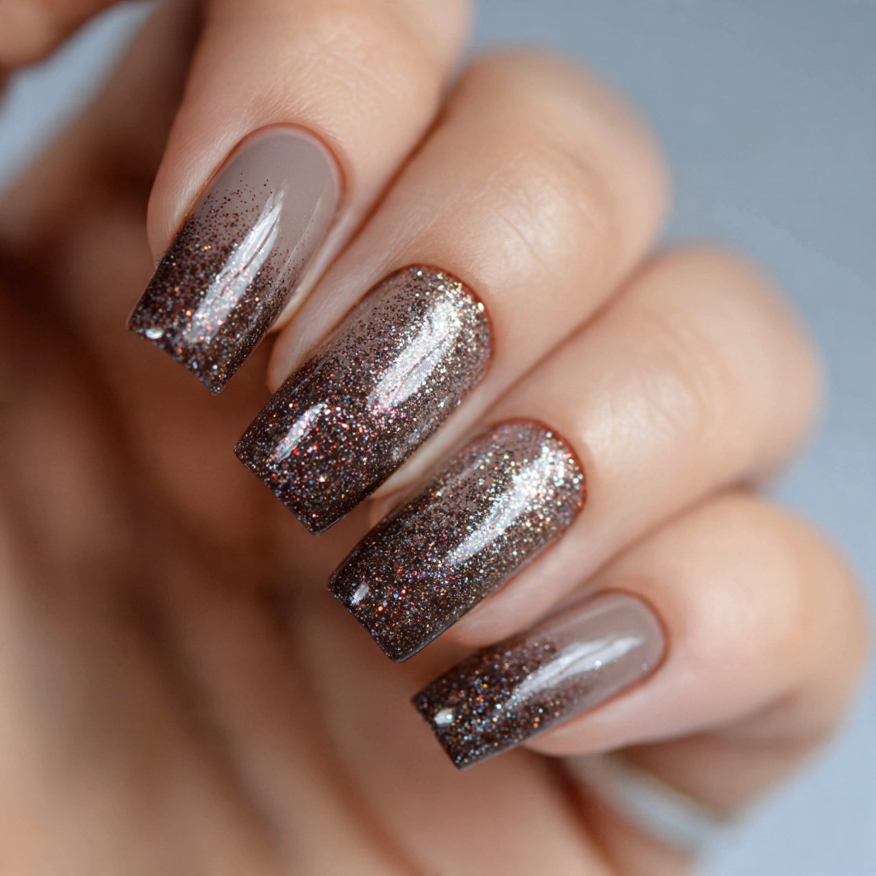 mocha sparkly nails