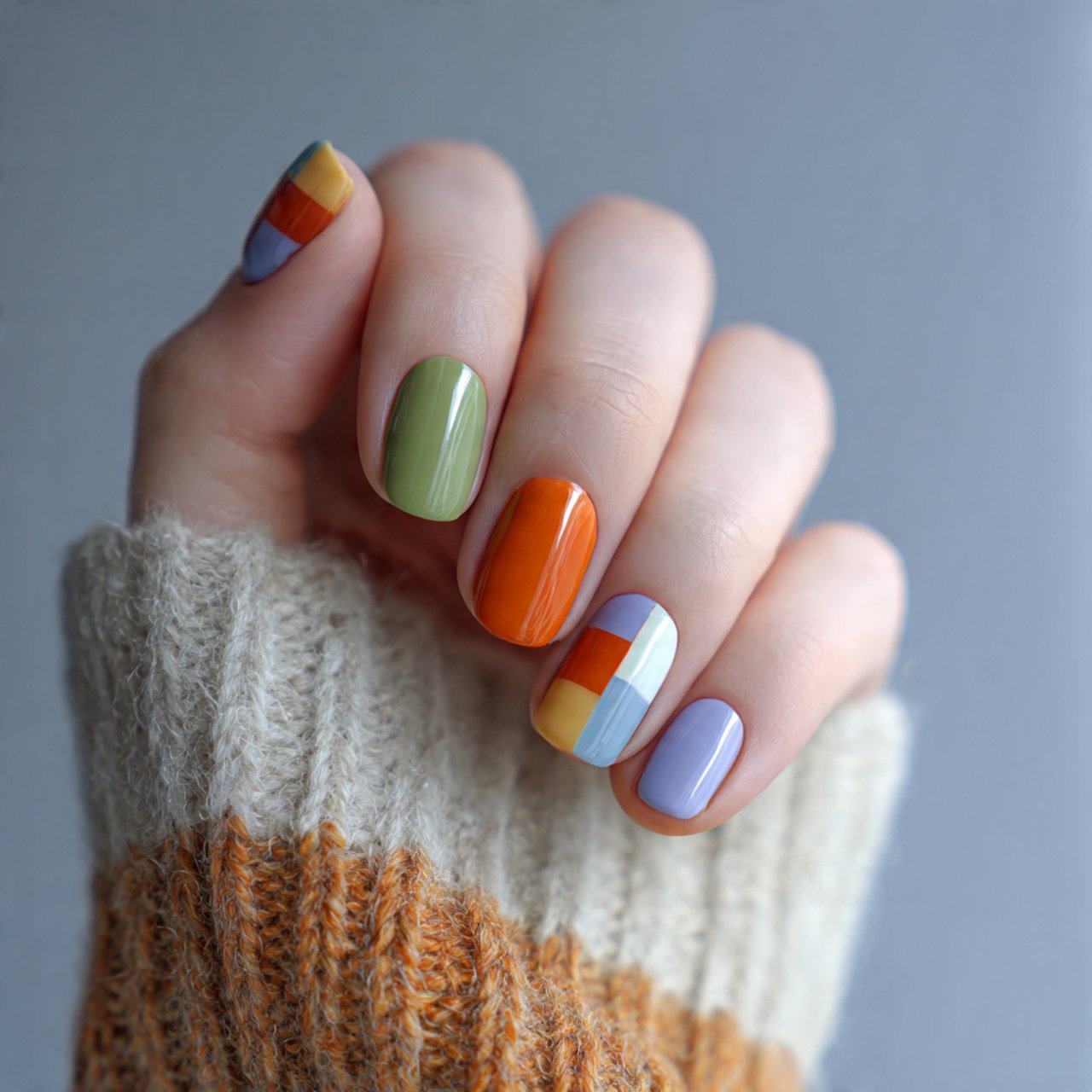 modern color block square nails nature look nails