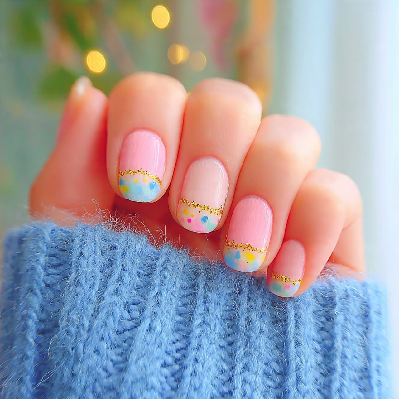 nails with a gold micro stripe natural look nails