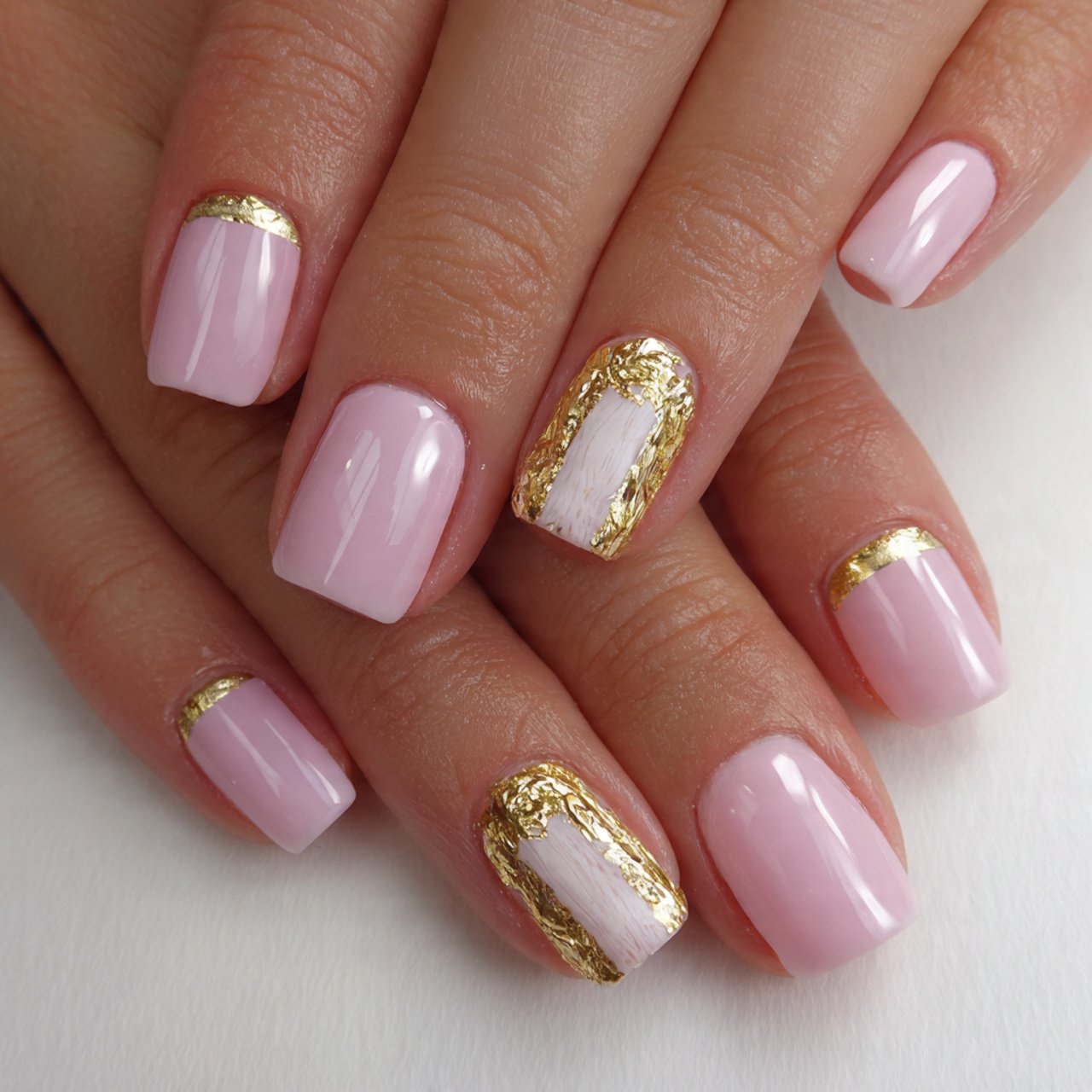 Nails Ideas: That Look Trendy, Wearable, and Salon-Worthy 7 nails with gold foil accents attractive nails 1