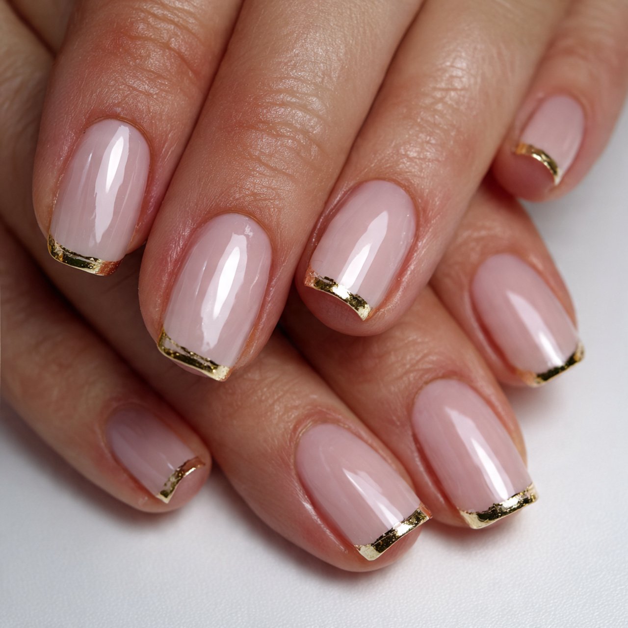 nails with gold micro french tips nails