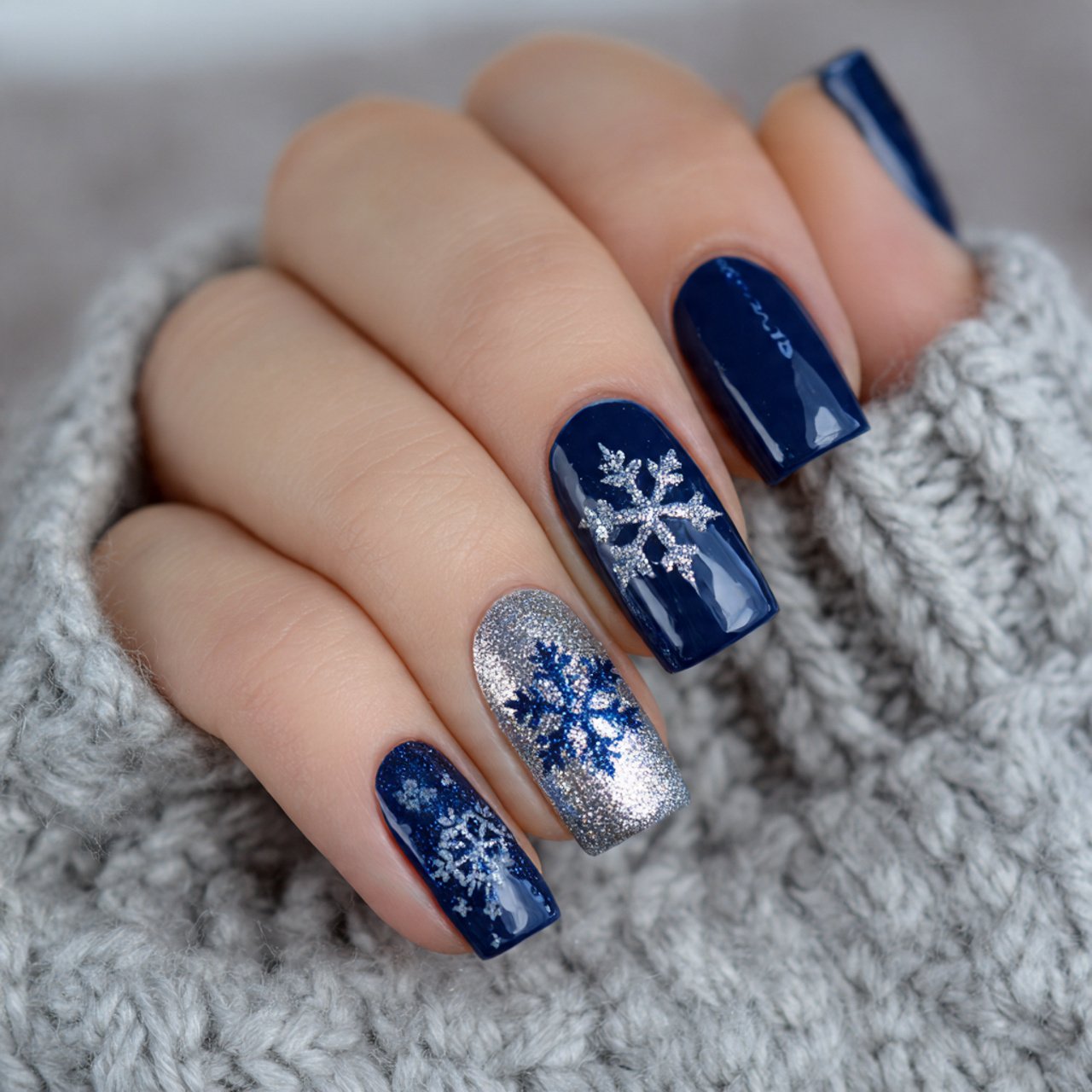 Blue Winter Nails: 15 Chic, Wearable Designs That Look Polished All Season 9 navy blue and silver snowflake accent nails flawle
