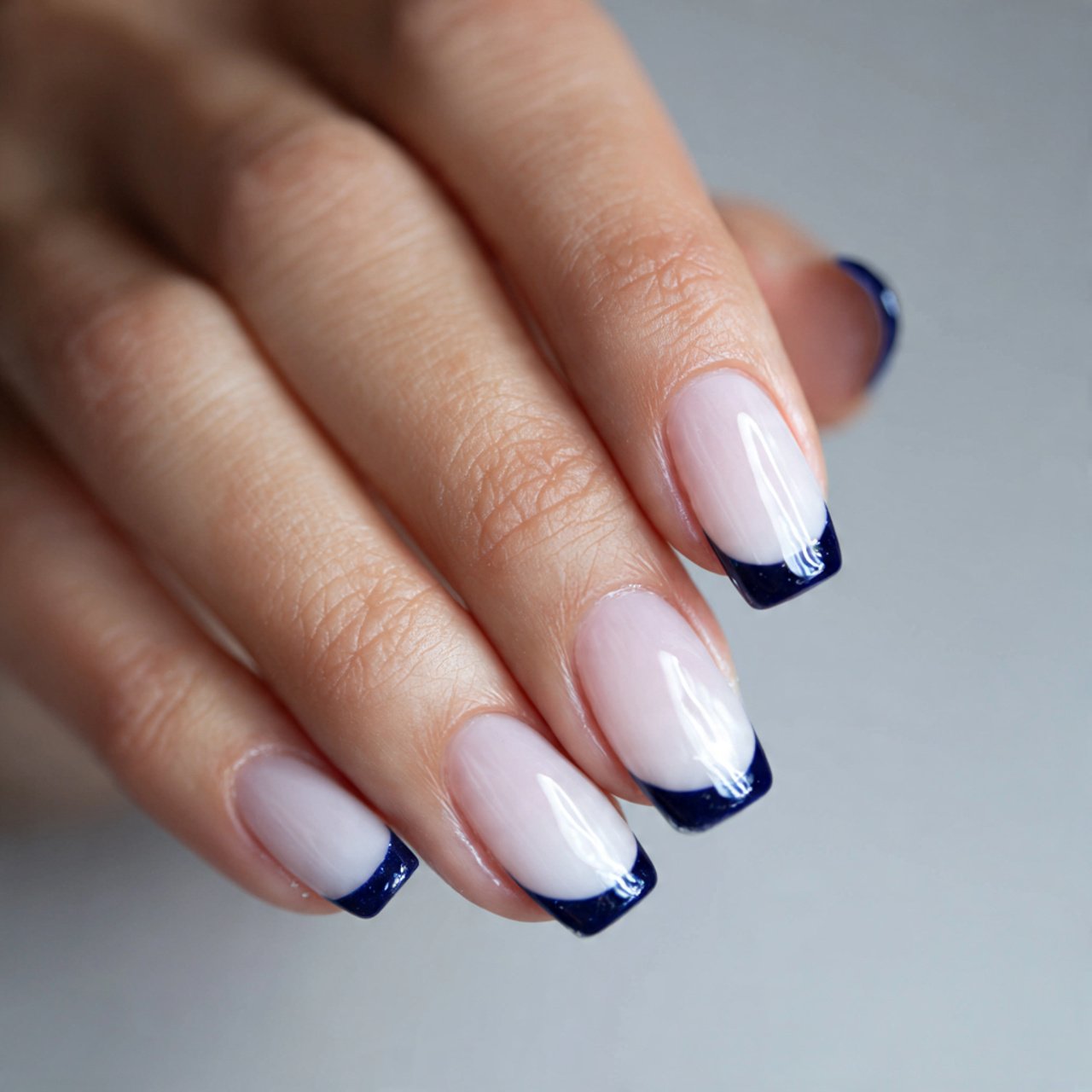 navy micro french on a milky base nature look nail