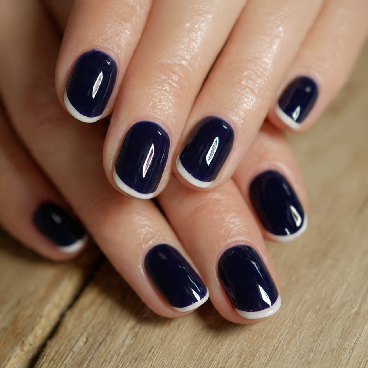 navy micro french tips nails