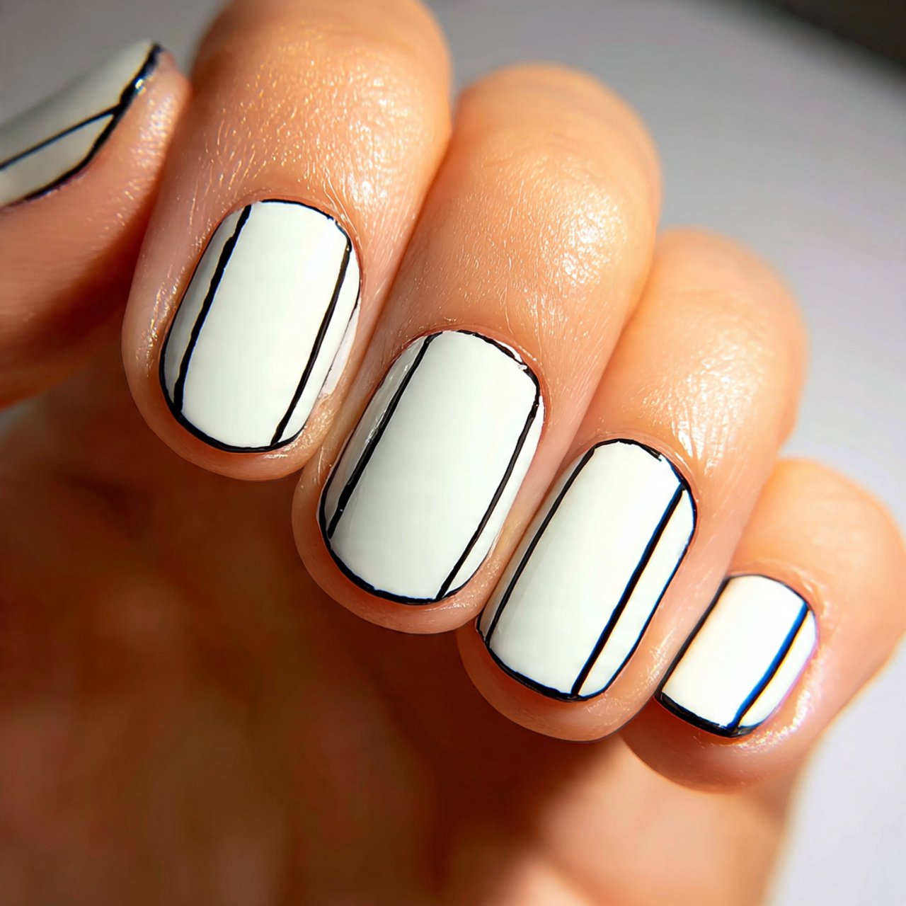 navy negative space lines fine line art nails