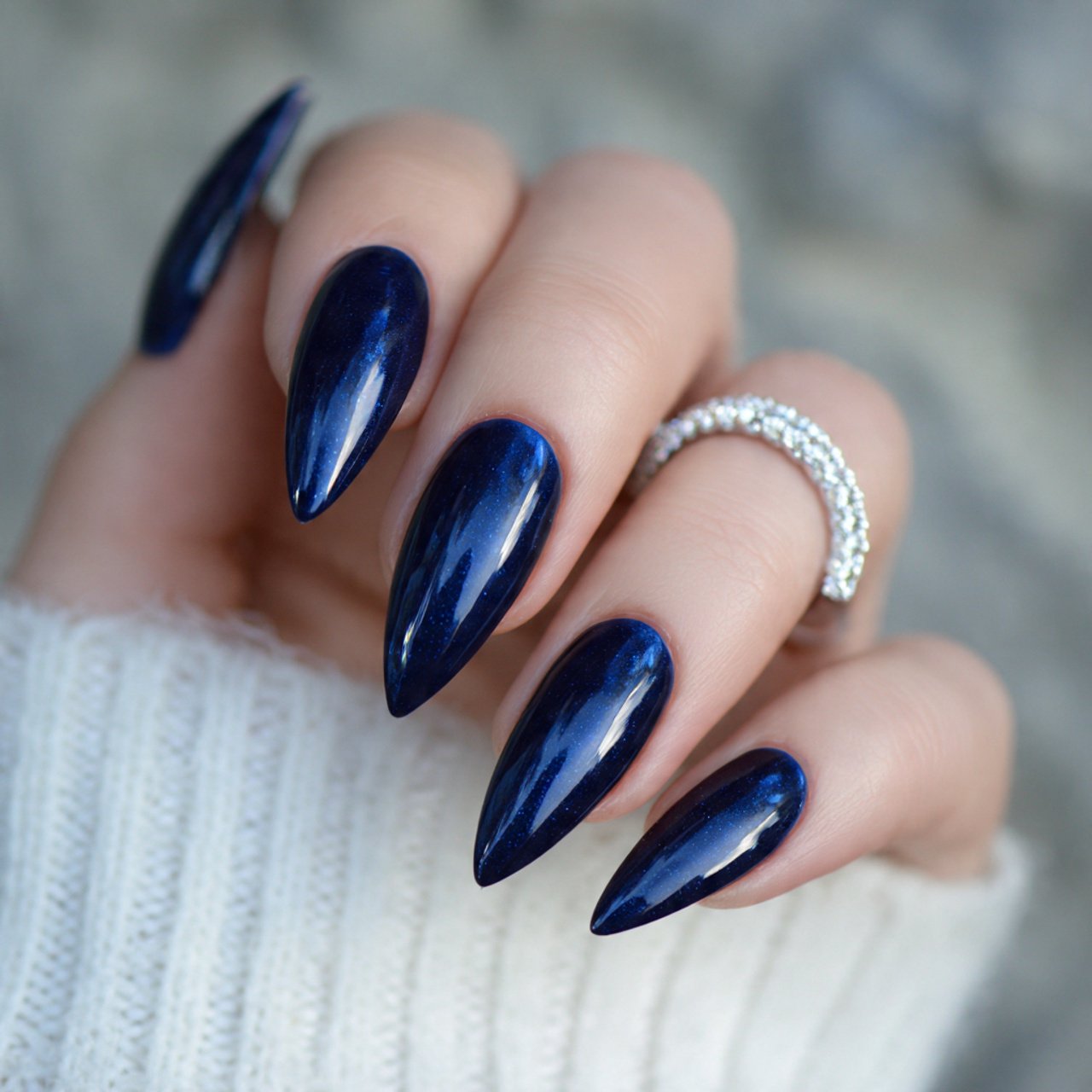 navy stiletto with high gloss elegant dark nature
