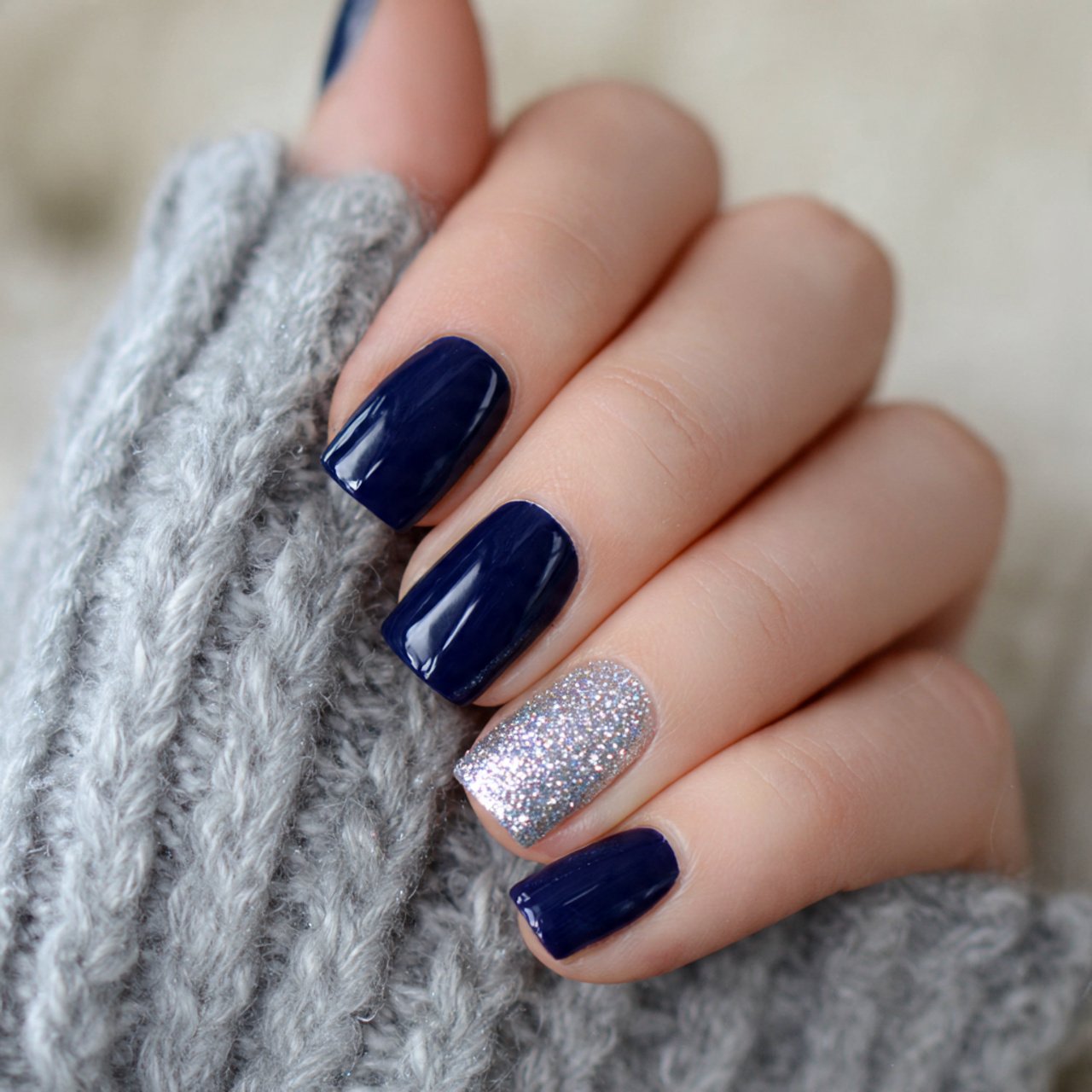 navy with a single neutral accent nail flawless na