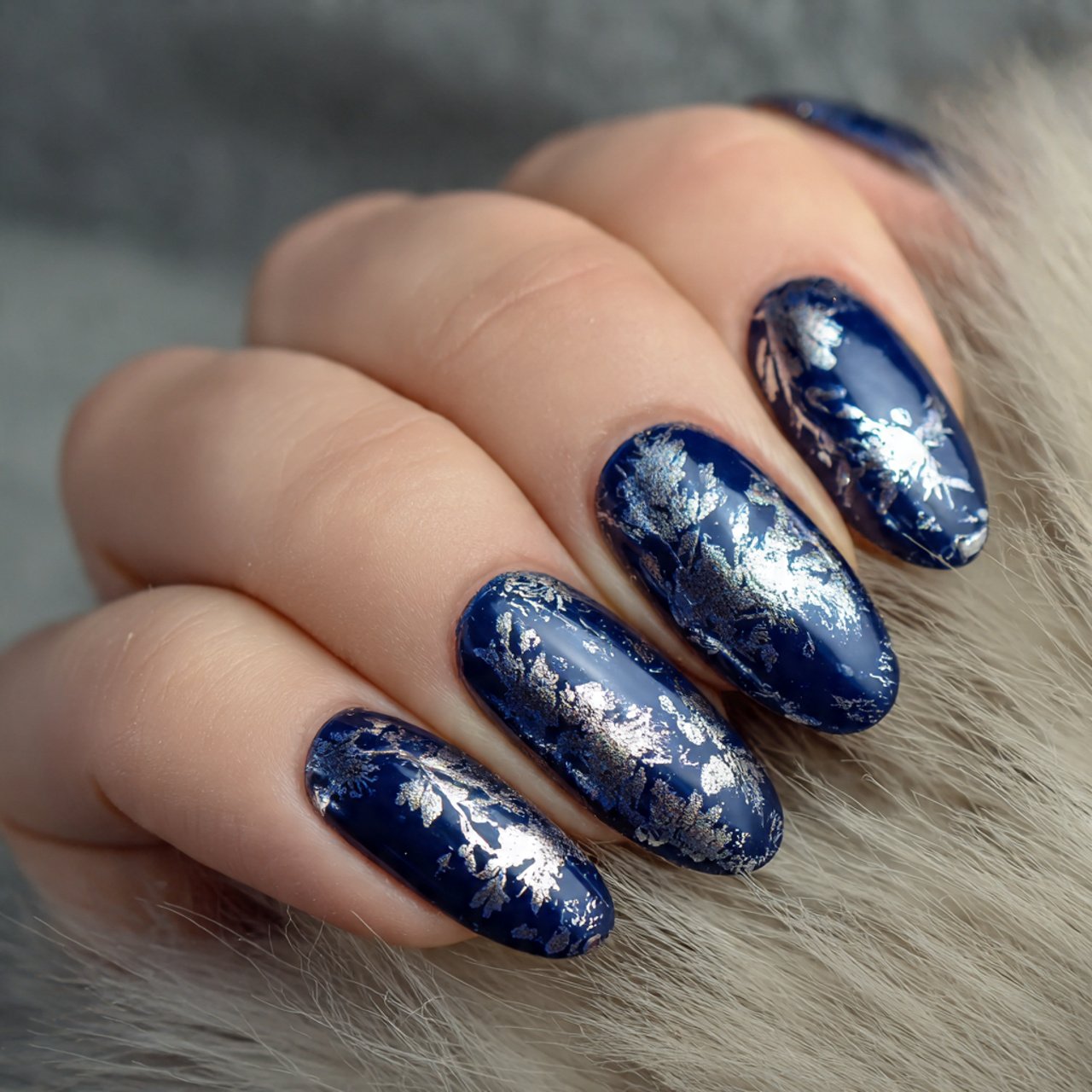 navy with silver foil soft scattered shine nature