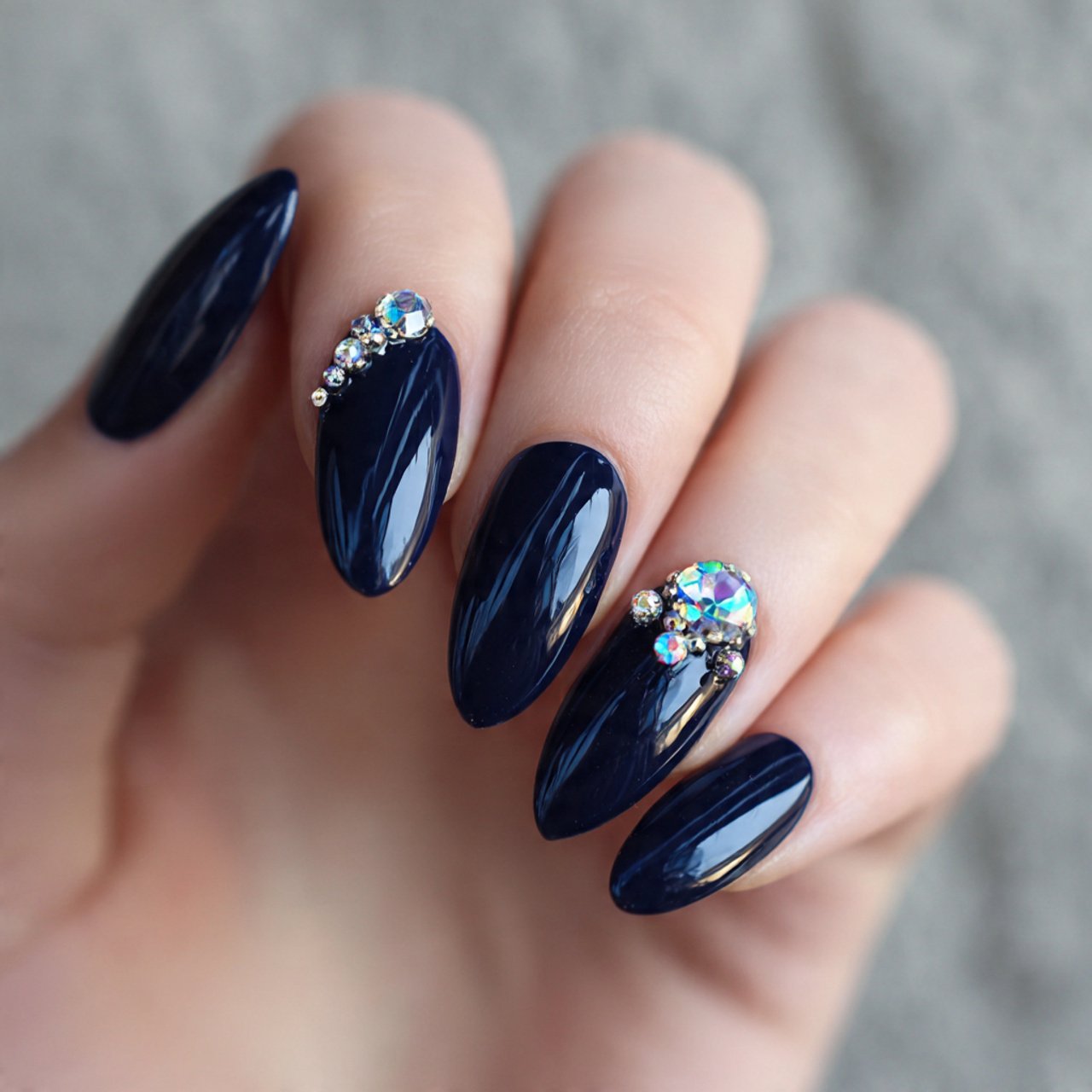 navy with tiny crystal accent one stone only beaut