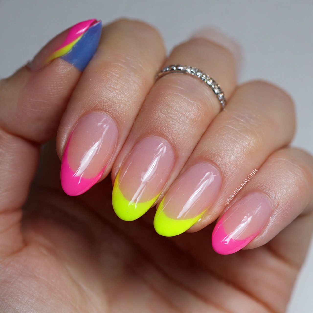 neon french tip festival nails
