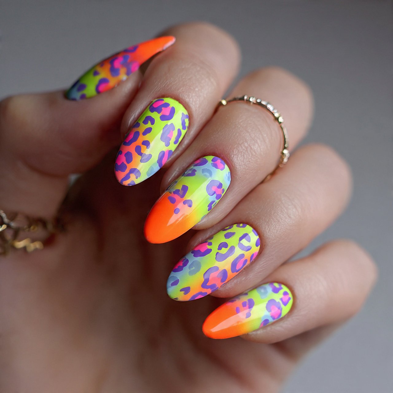 neon leopard print nails