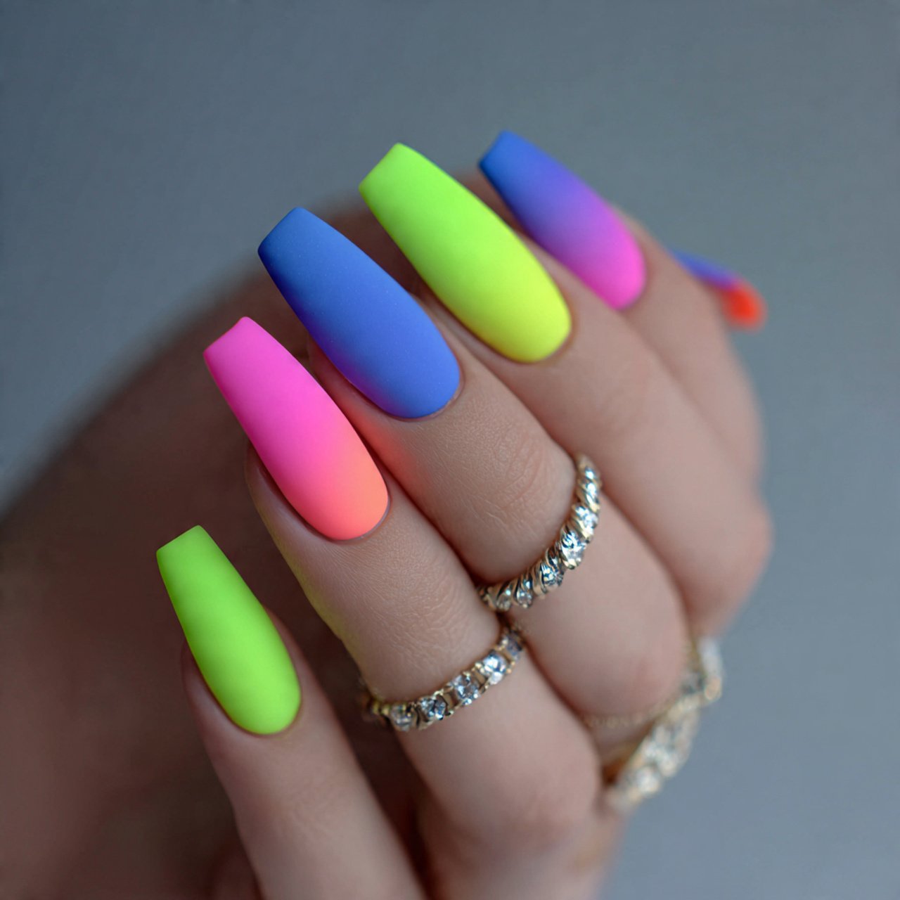 neon matte coffin nails