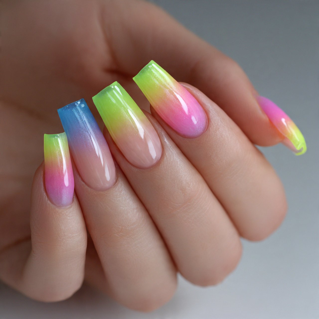 neon ombre french fade pretty nails