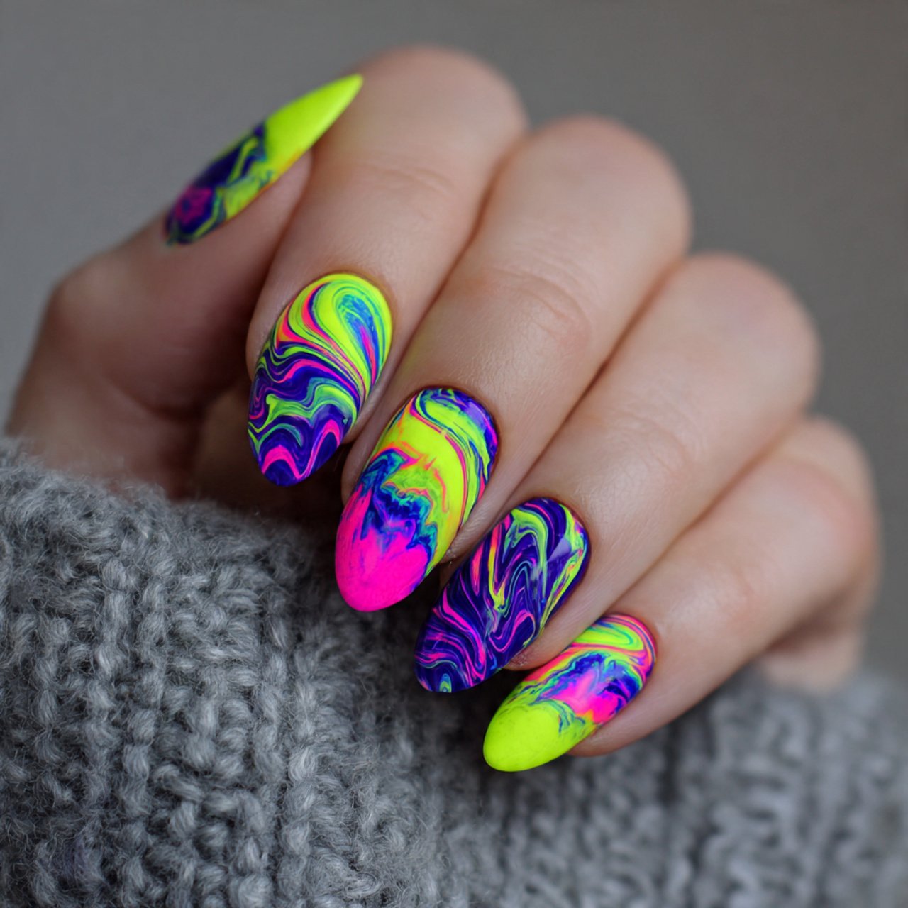 neon swirl nails
