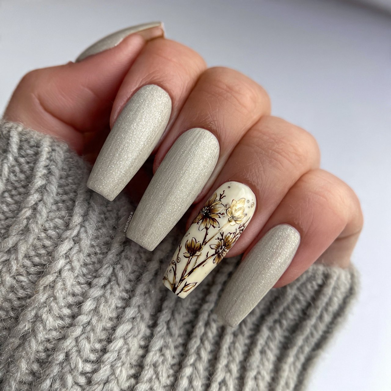 neutral coffin nails with one statement accent des