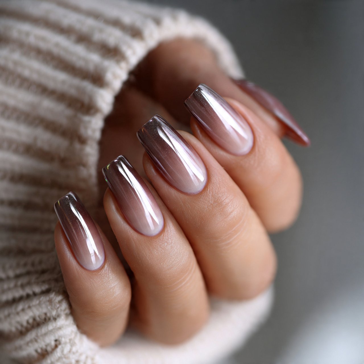 neutral ombre nails with chrome fade nails