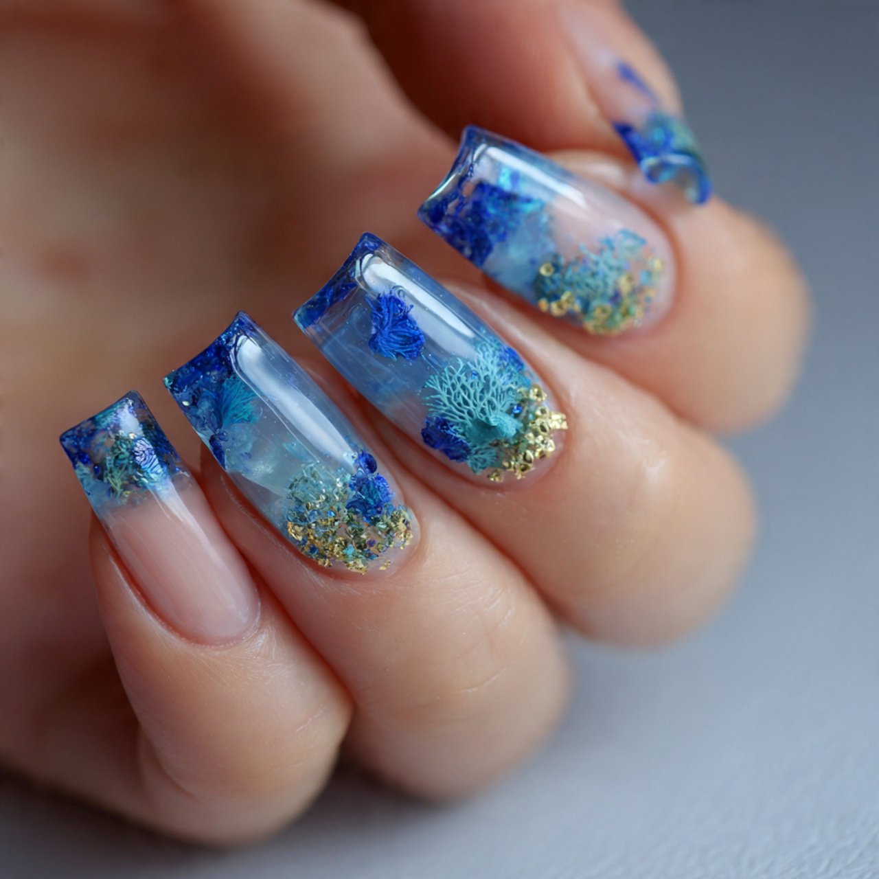 ocean blue micro french nature look nails