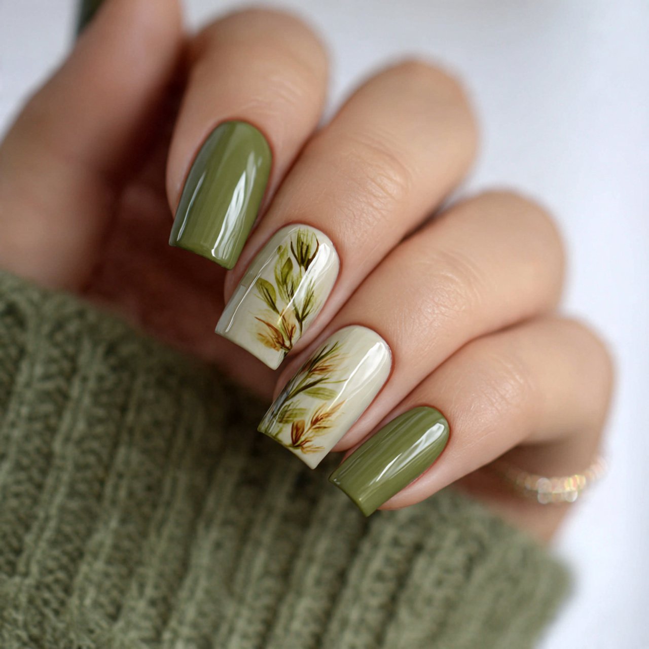 Autumn Nails Inspiration: 15 Salon-Approved Designs That Feel Chic, Cozy, and Wearable 3 olive green cream nails nature look nails
