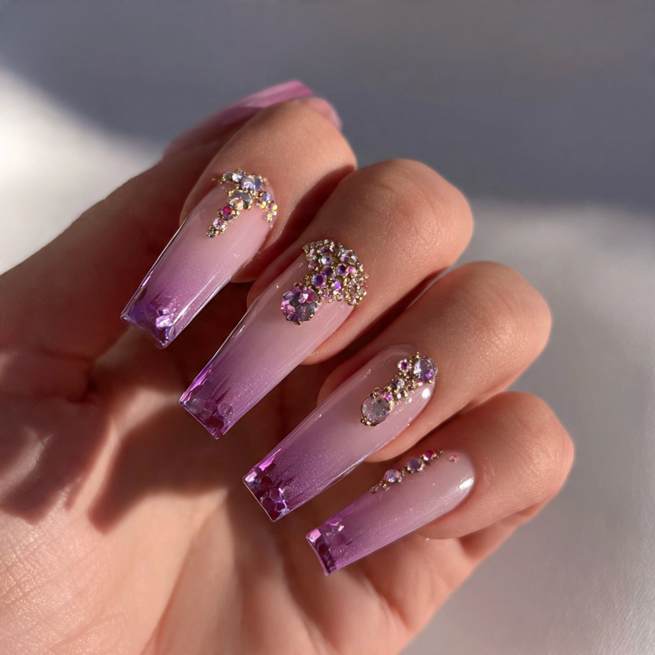 ombre rhinestone nails
