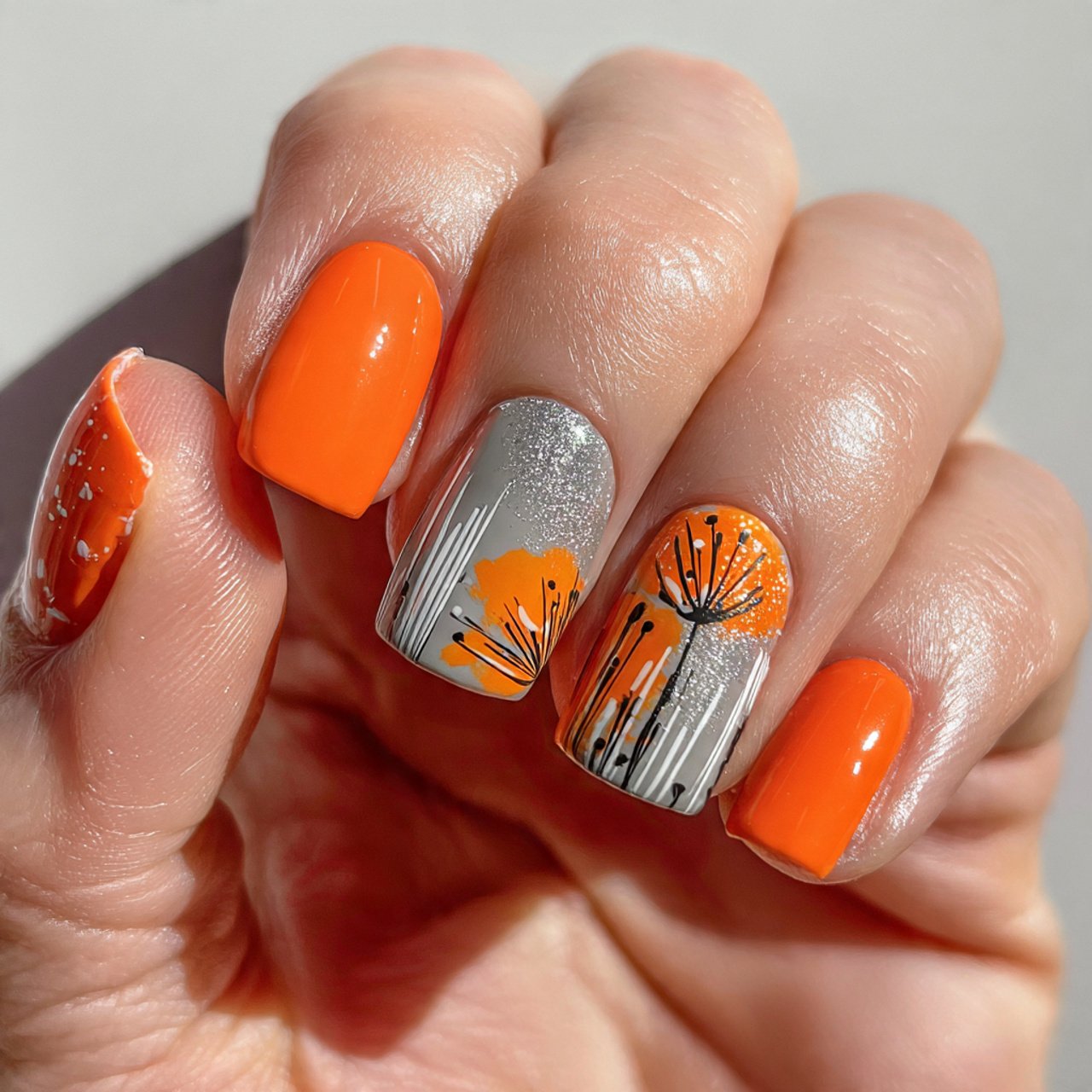 orange pop short nails
