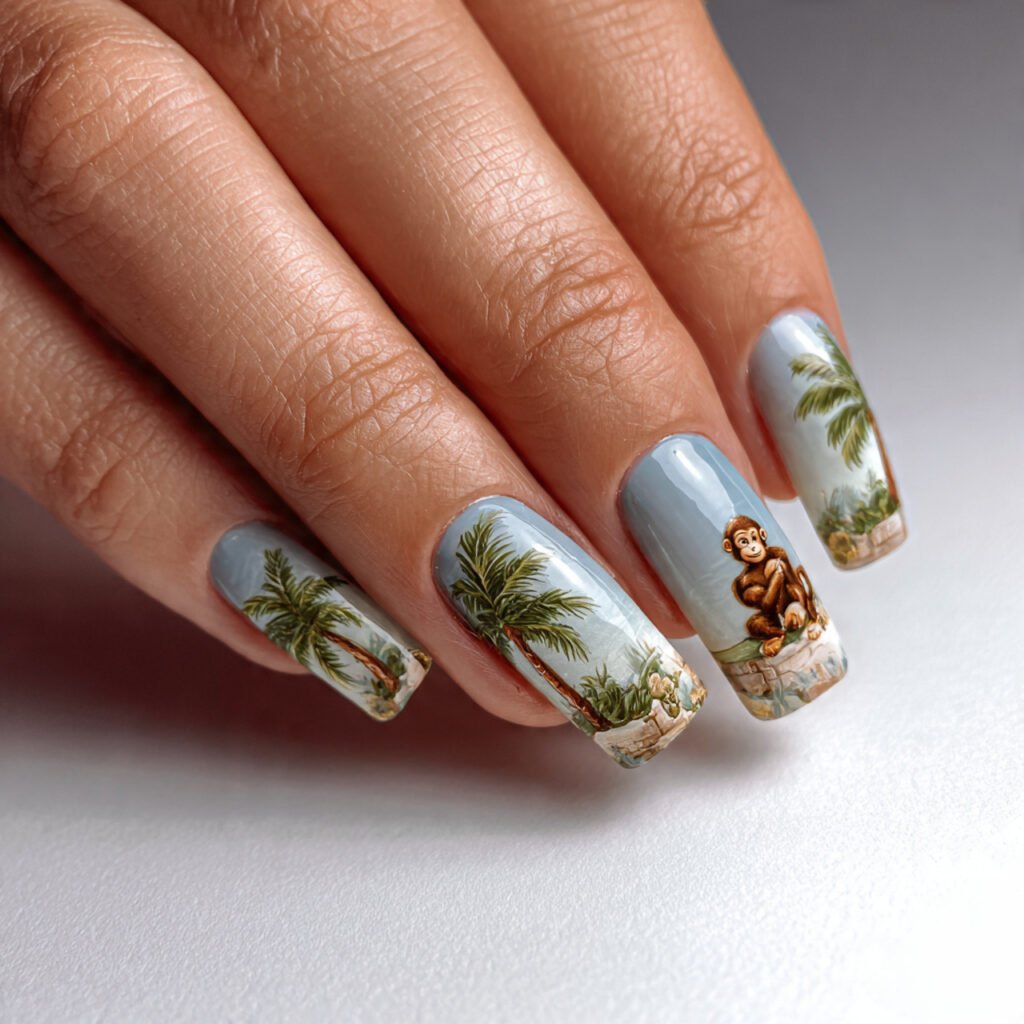 palm tree french monkey accent vacation set creati