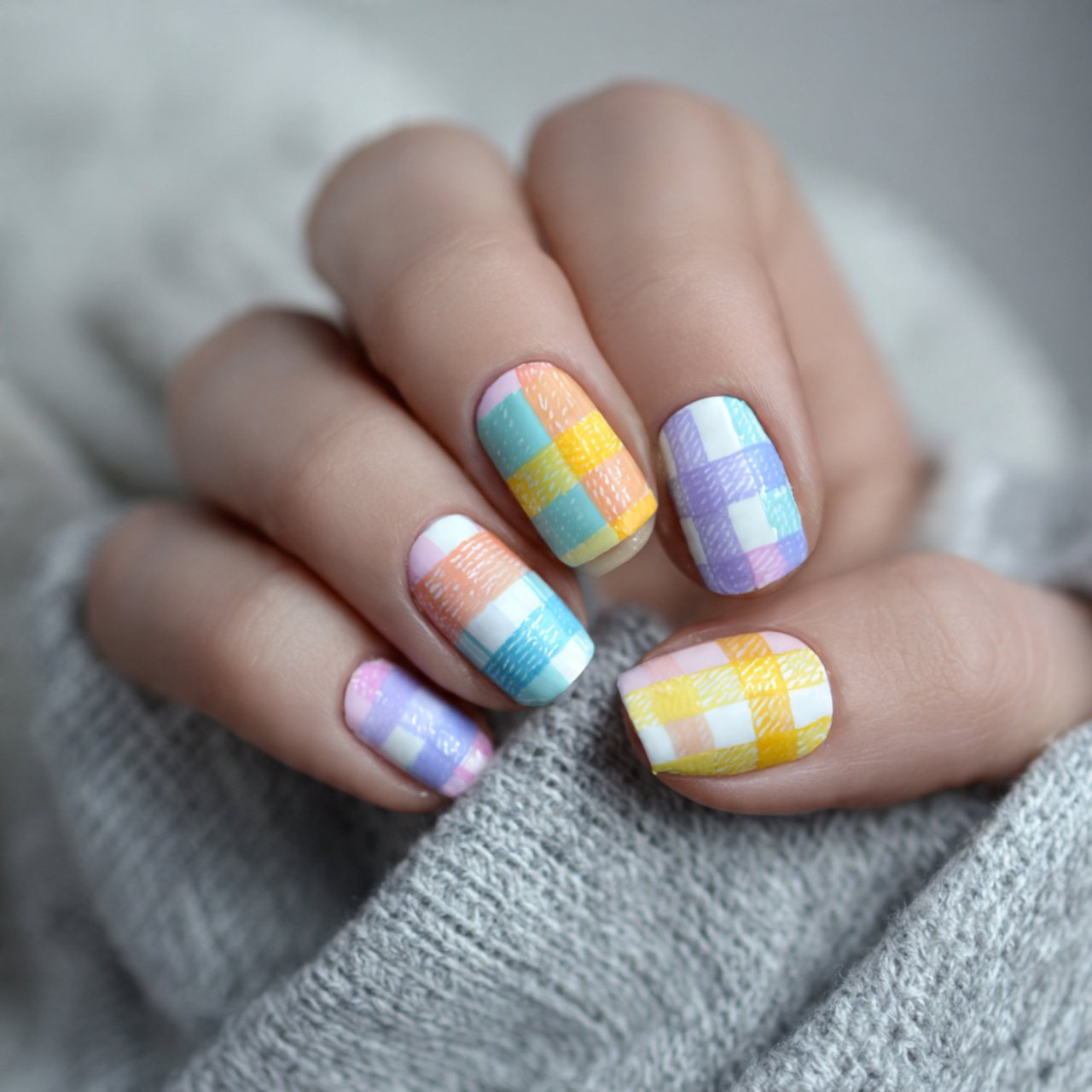 pastel checkered nails