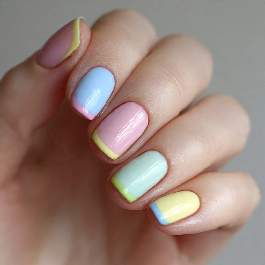 pastel color block french nails