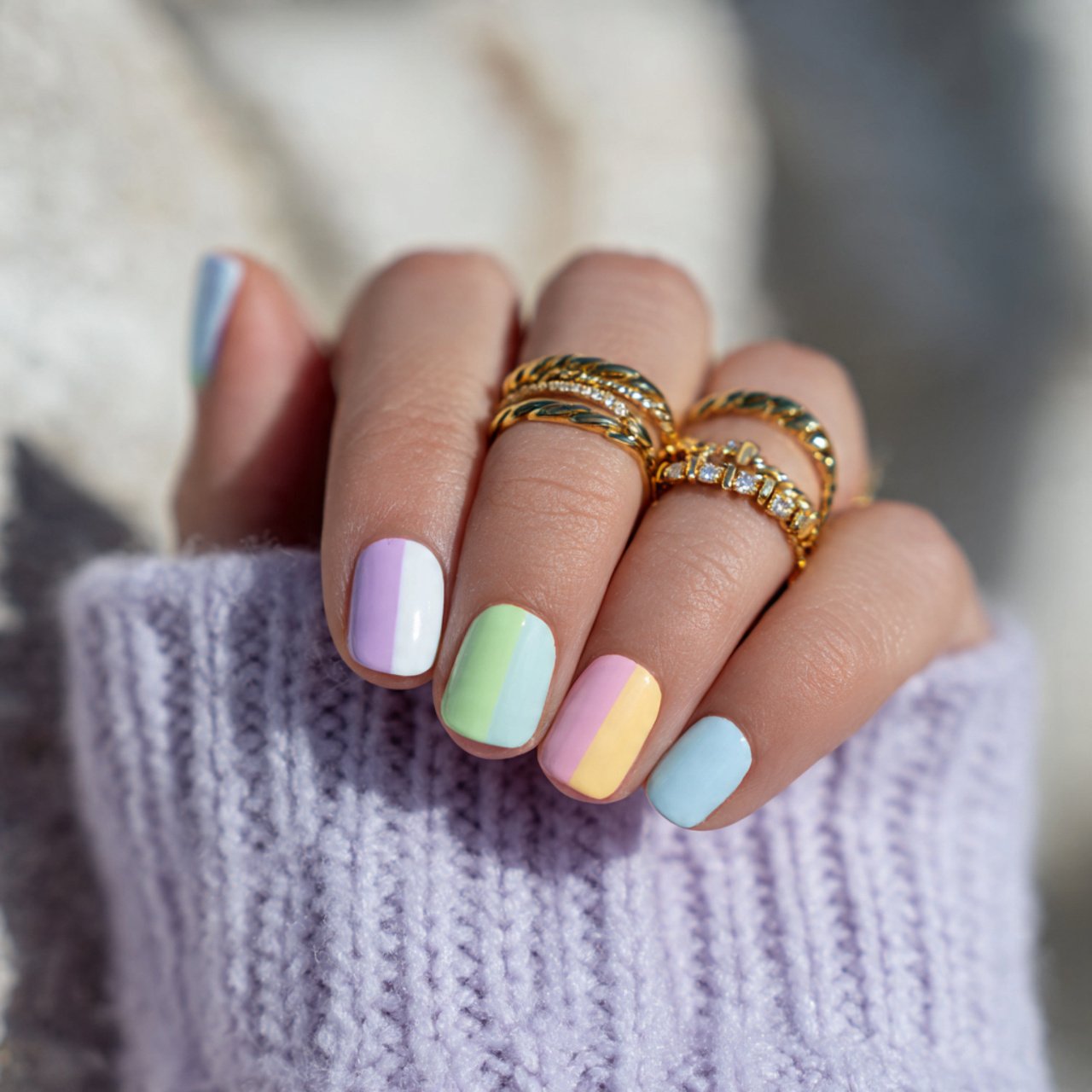 pastel color block nails