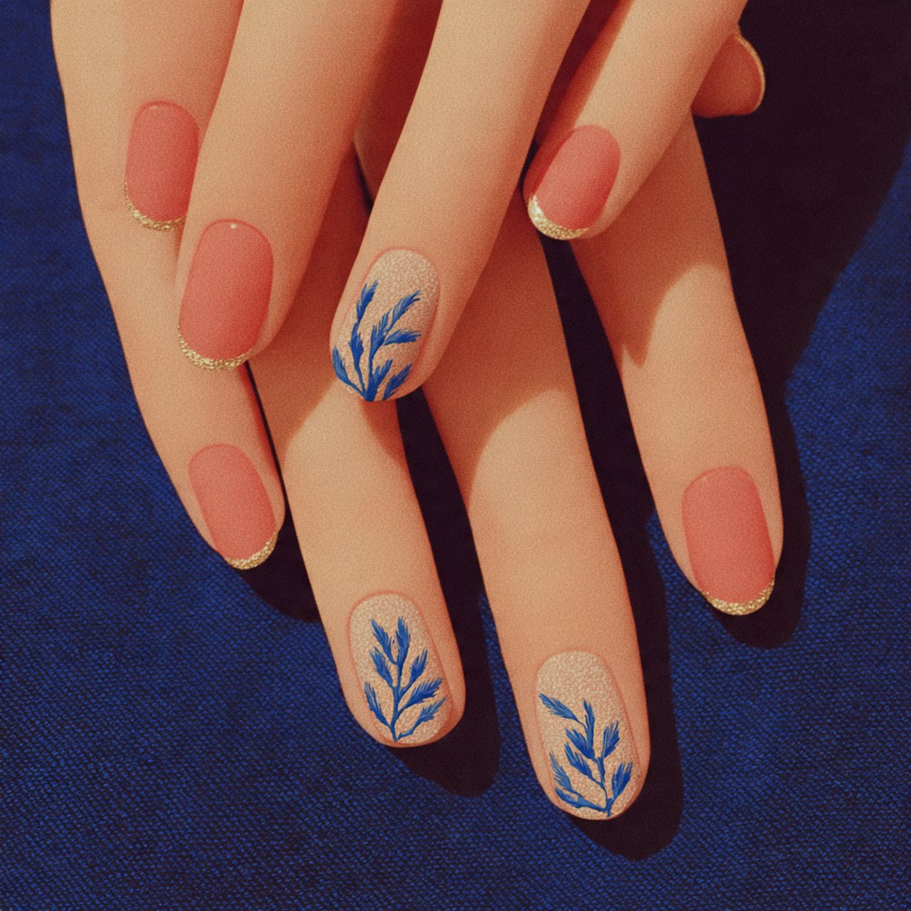 pastel pink with gold tips nature look nails