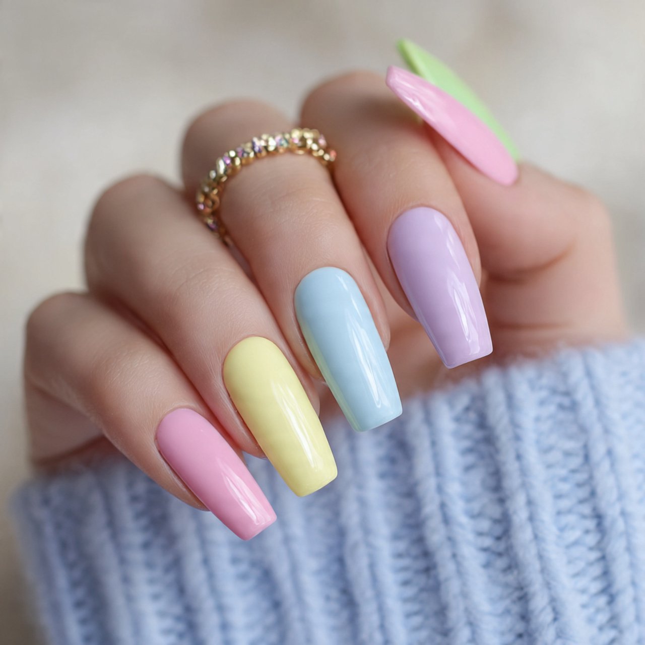 pastel skittle acrylic set nails