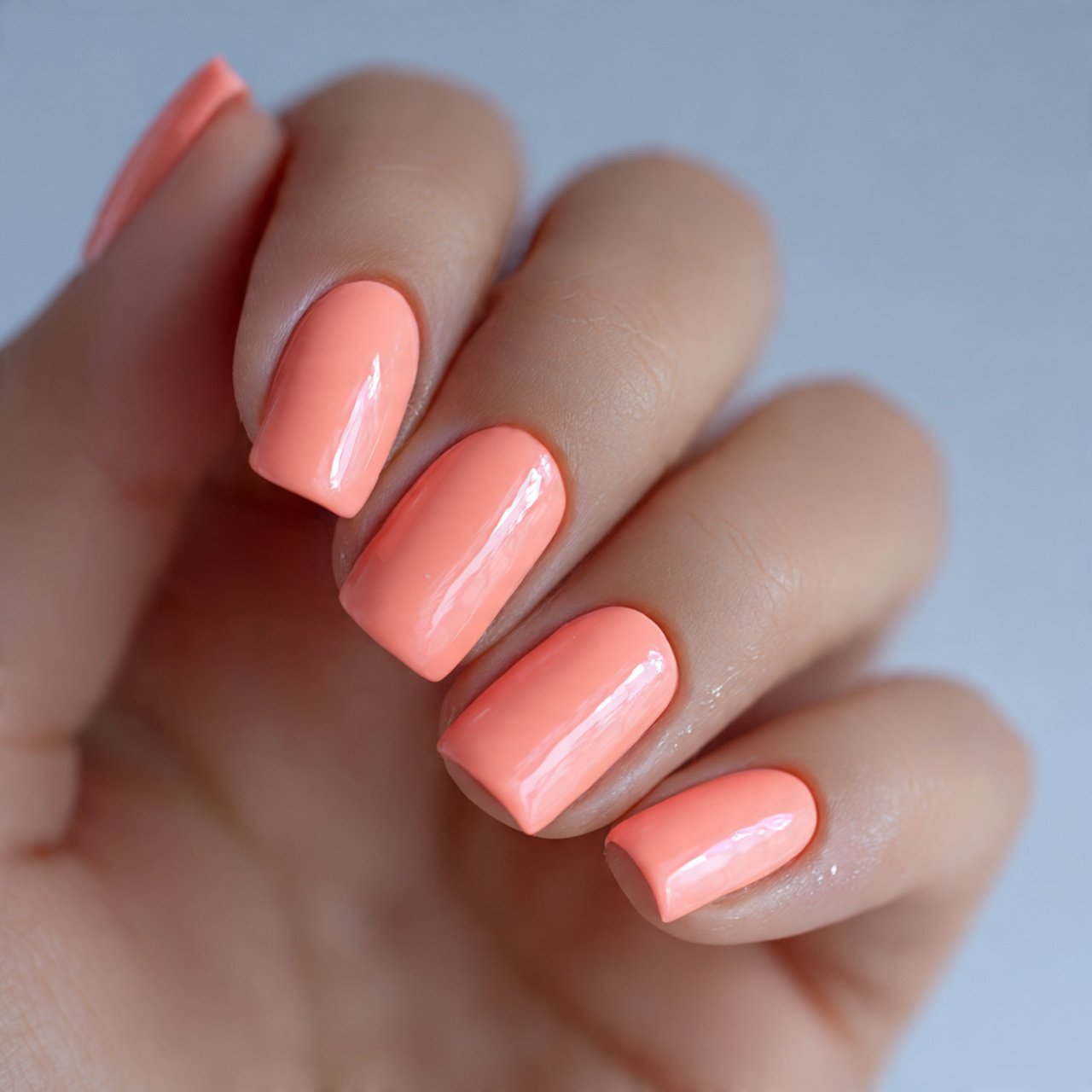 peach coral glossy gel nails