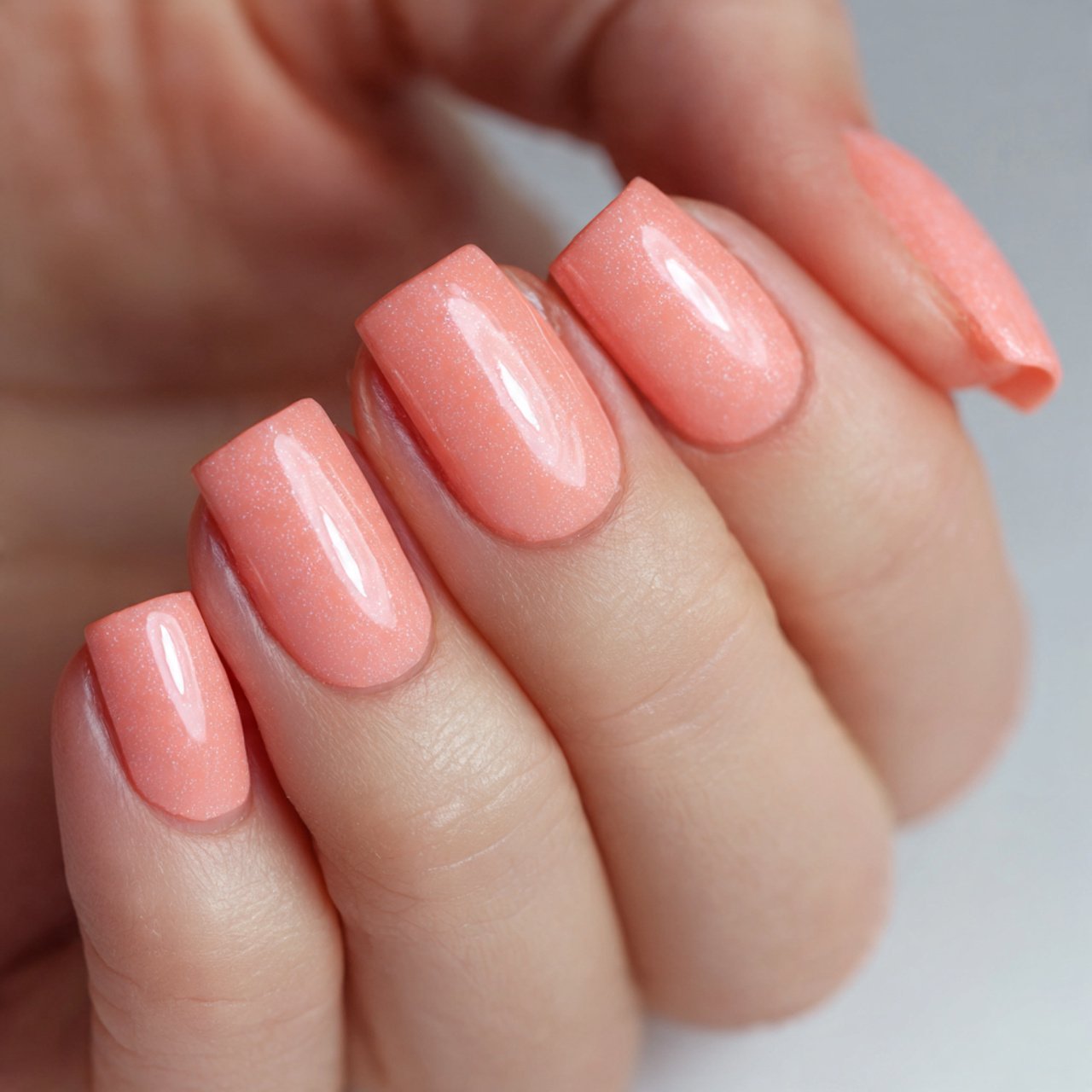 peach coral glossy square nails